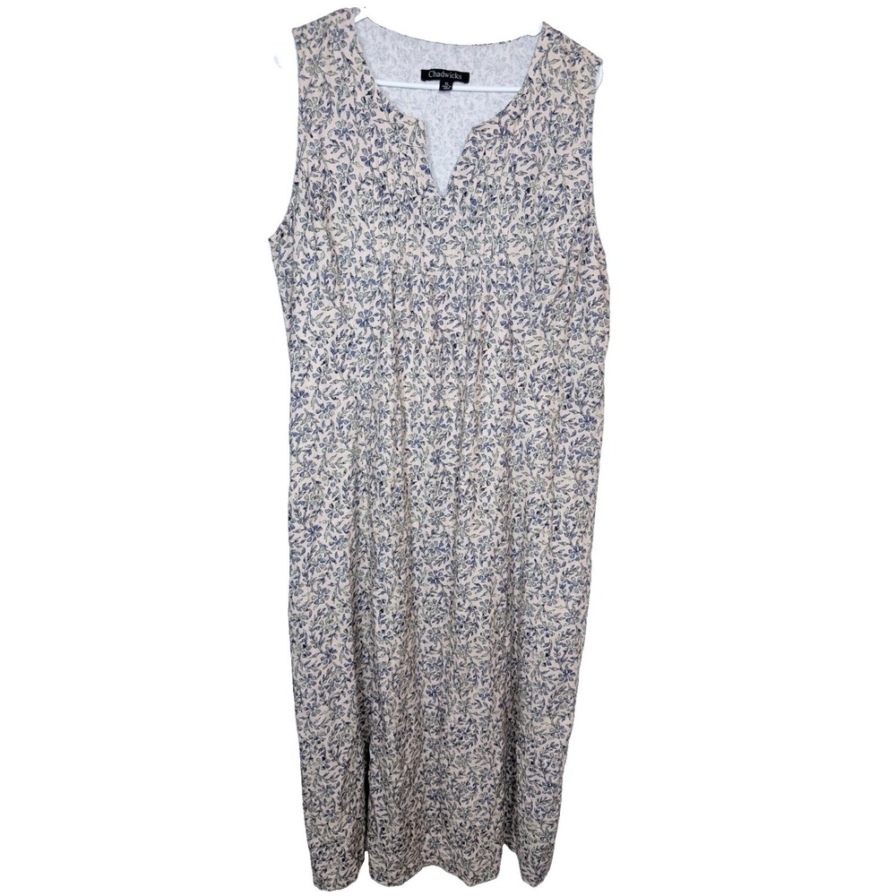 Chadwicks 90s Linen Blend Maxi Dress XL Cottagecore Coastal‎ Grandmother Boho
